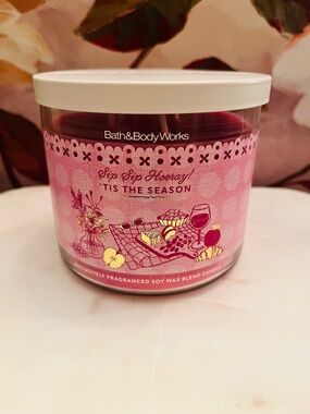 Bath & Body Works 'Sip Sip Hooray! Tis The Season' Pink Soy Wax Blend Candle NWT